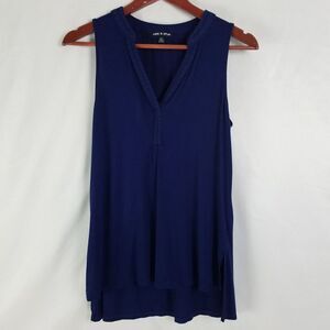 Cable & Gauge Shirt Womens Small Blue‎ Top Sleeveless Split Neck Blouse